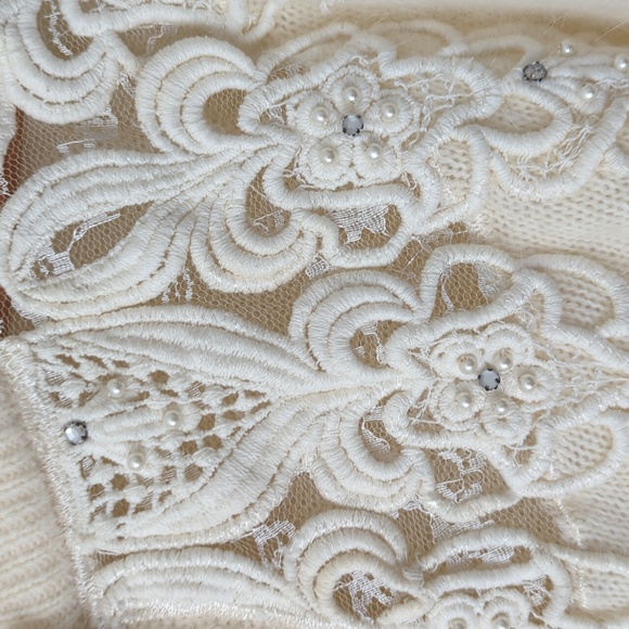 Vintage Ivory Angora Blend Cardigan Lace And Pearl Beading Size Large - Picture 11 of 11